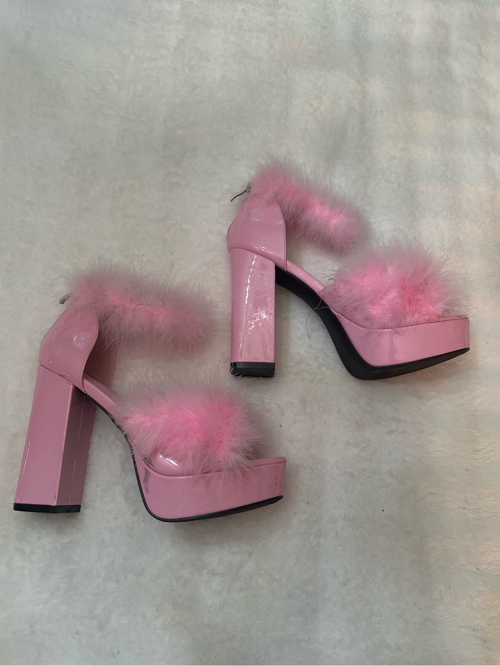 Sugar Thrillz Women's Pink Marabou Fluff High Heel Platforms Size 9 M - Picture 4 of 11